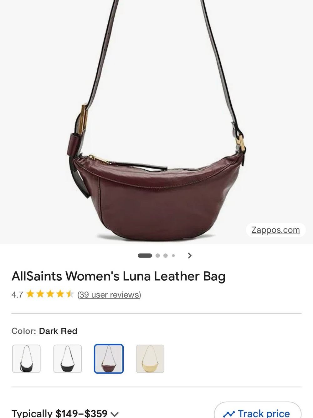 AllSaints Luna Leather Crossbody in Deep Burgundy